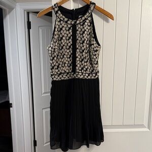 Romeo & Juliet Couture Black and Gold Floral Mini Dress